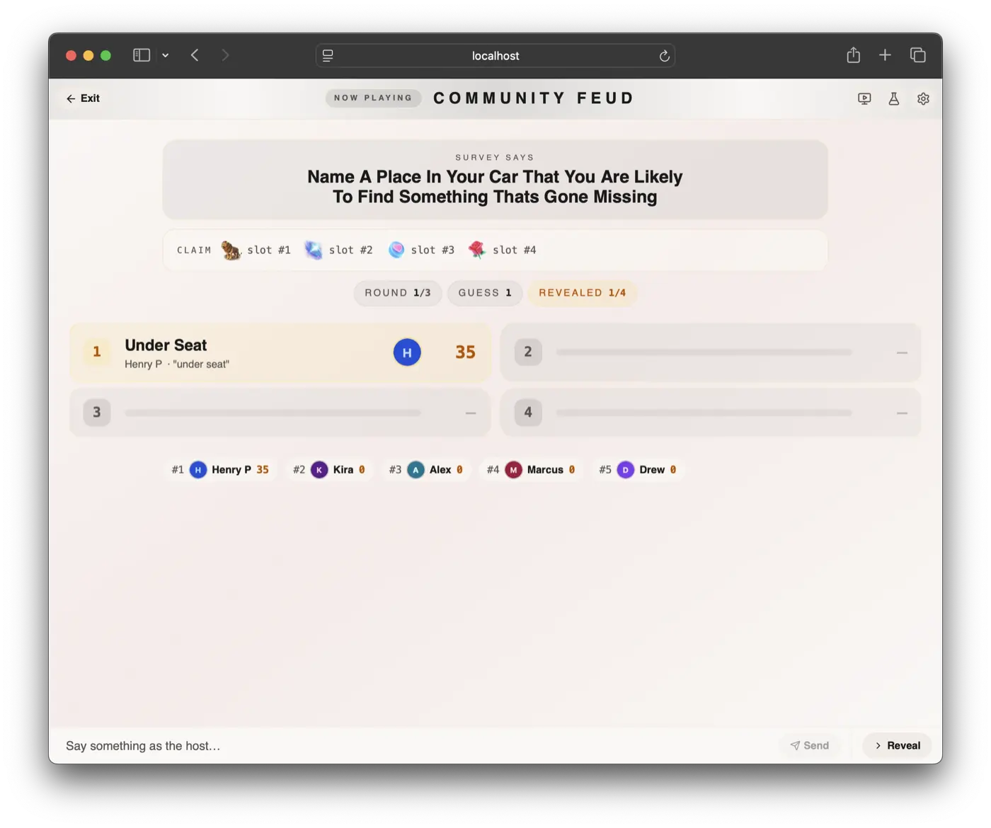 The Community Feud stage mid-round during a live stream