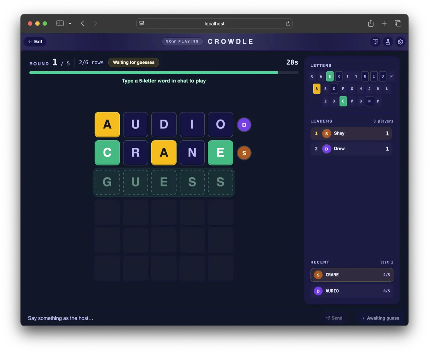 The Crowdle stage mid-round during a live stream