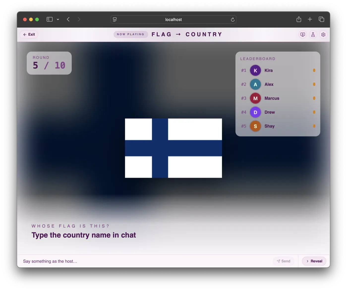 The Guess the Flag stage mid-round during a live stream