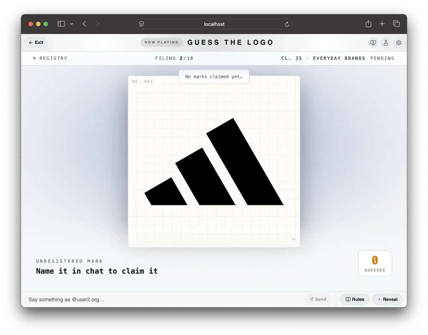 The Guess the Logo stage mid-round during a live stream