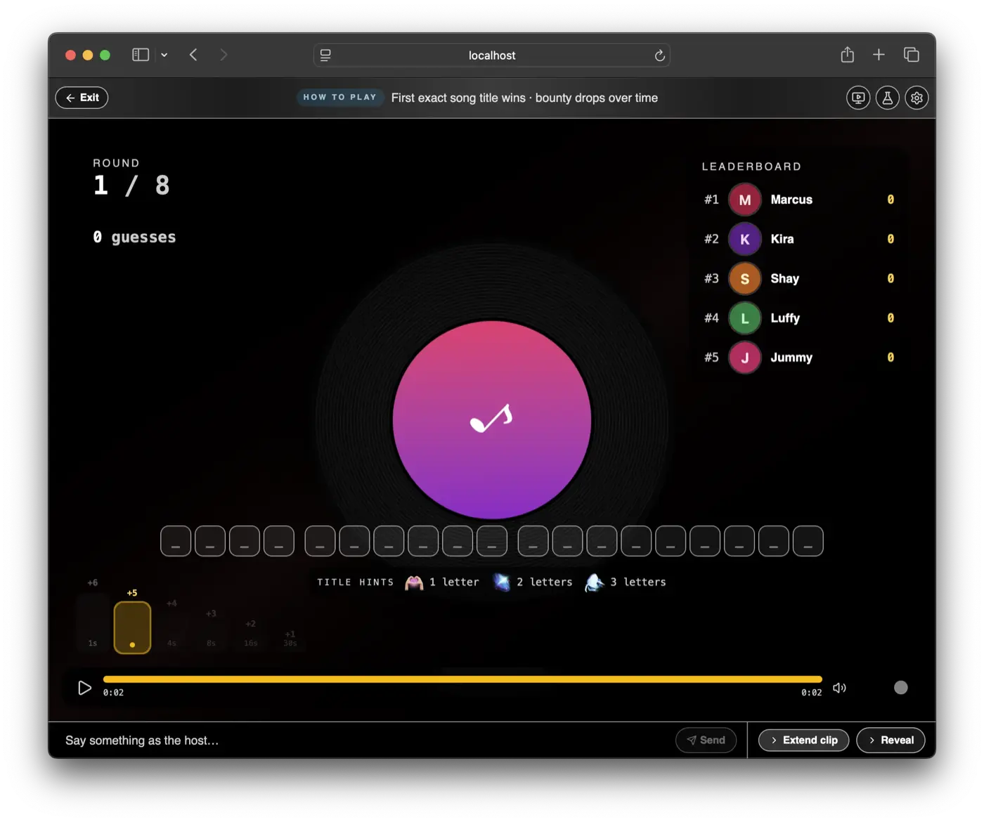 The Guess the Song stage mid-round during a live stream