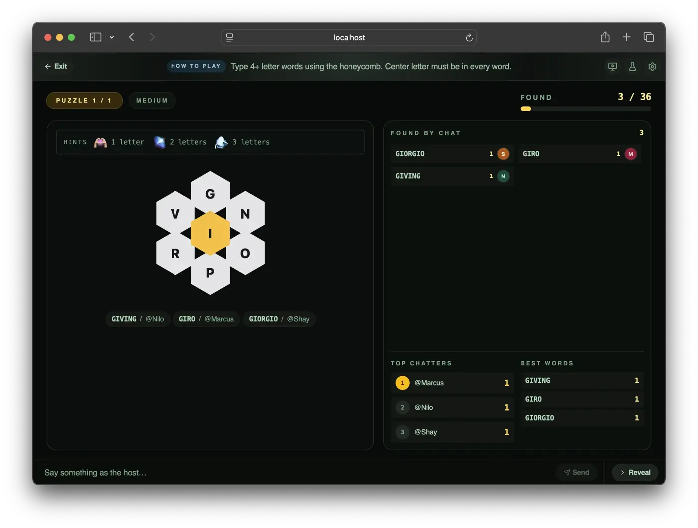 The Hive Hunt stage mid-round during a live stream