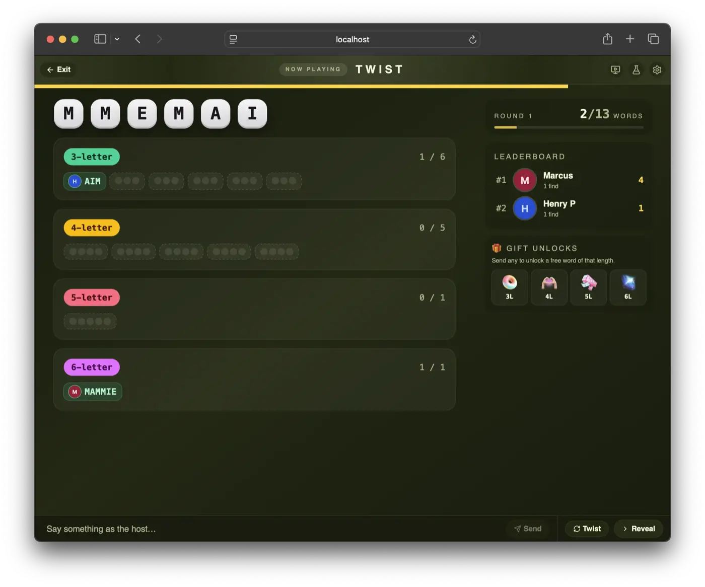 The TwistTok stage mid-round during a live stream