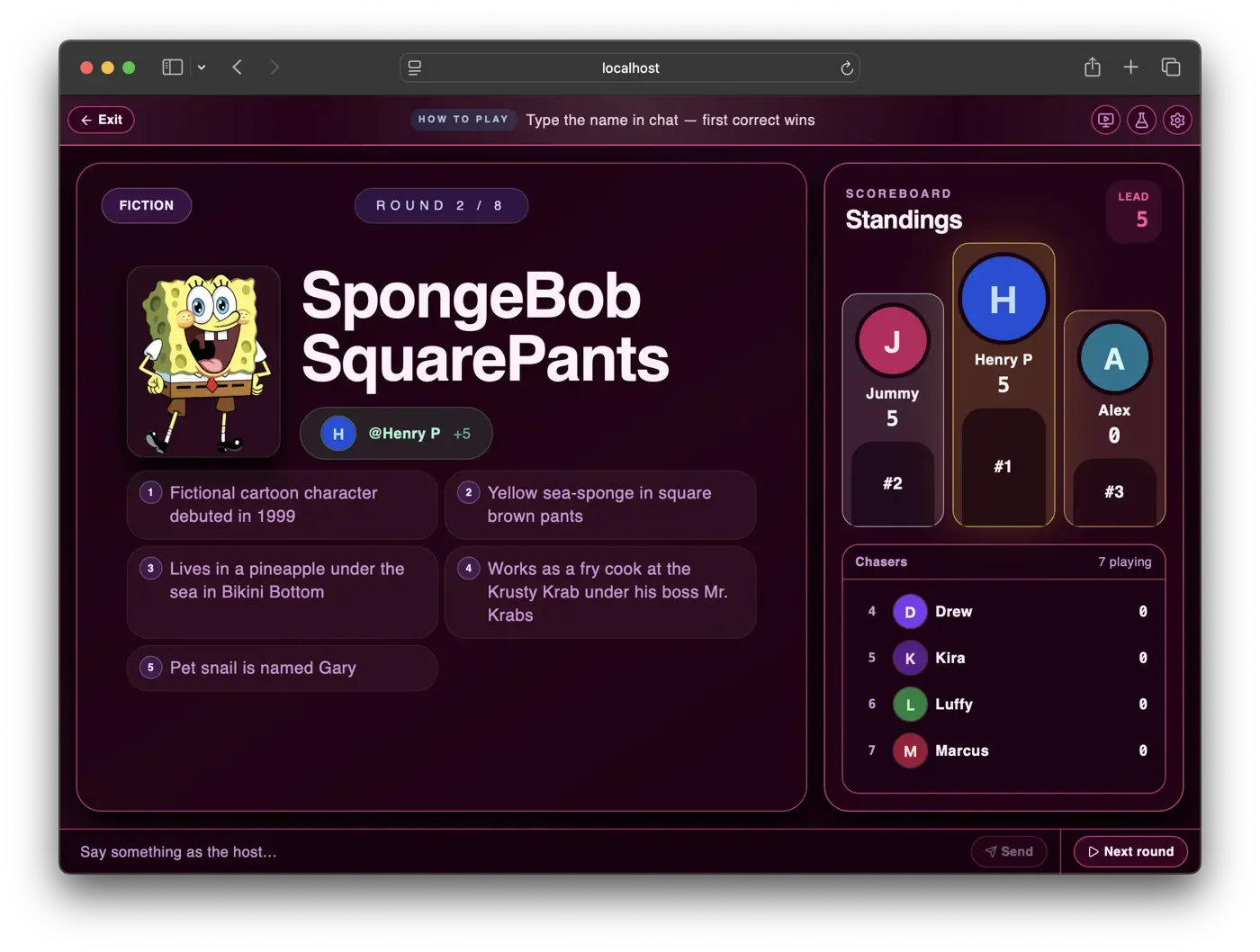 The Who Am I stage mid-round during a live stream