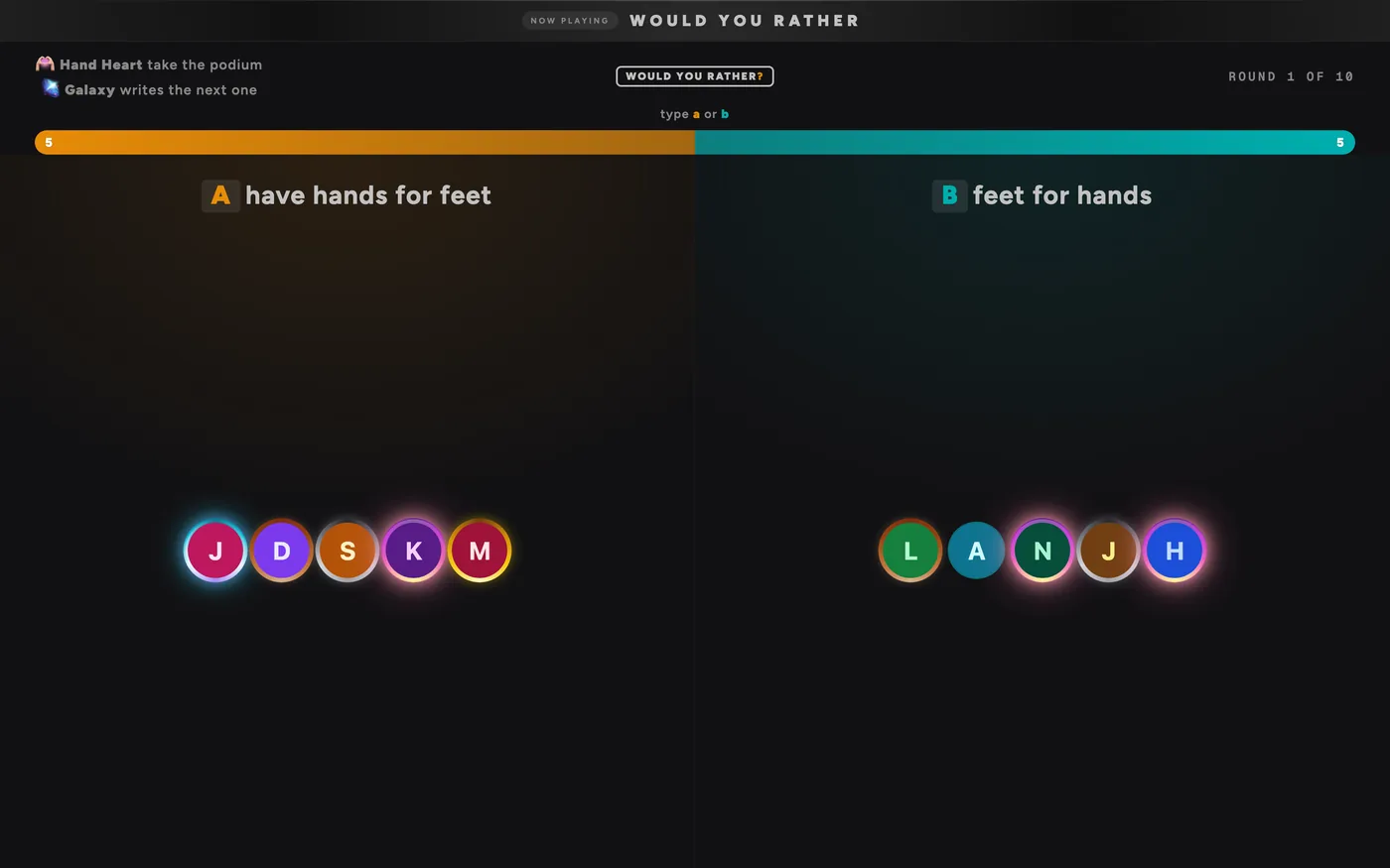 The Would You Rather stage mid-round during a live stream