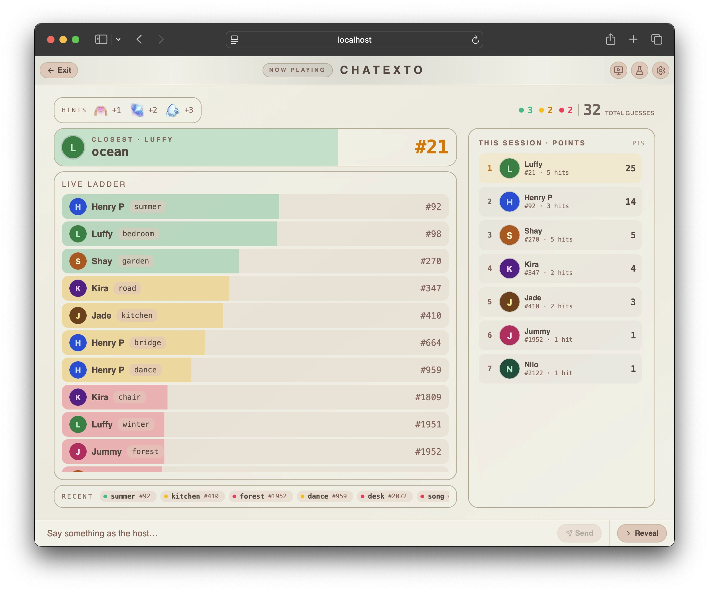 A LiveHub chat game running live during a stream