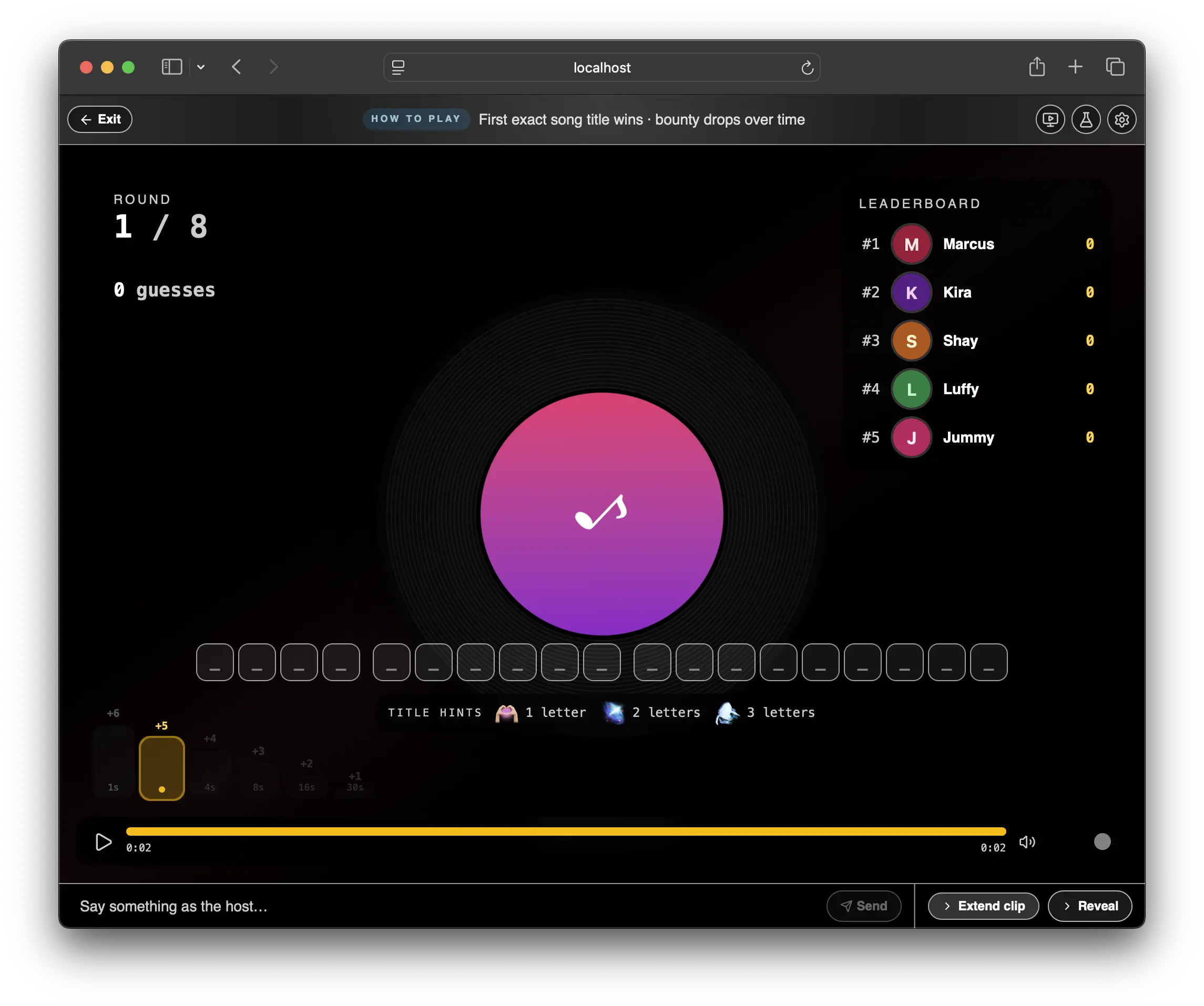 Guess the Song — a LiveHub chat game running during a stream