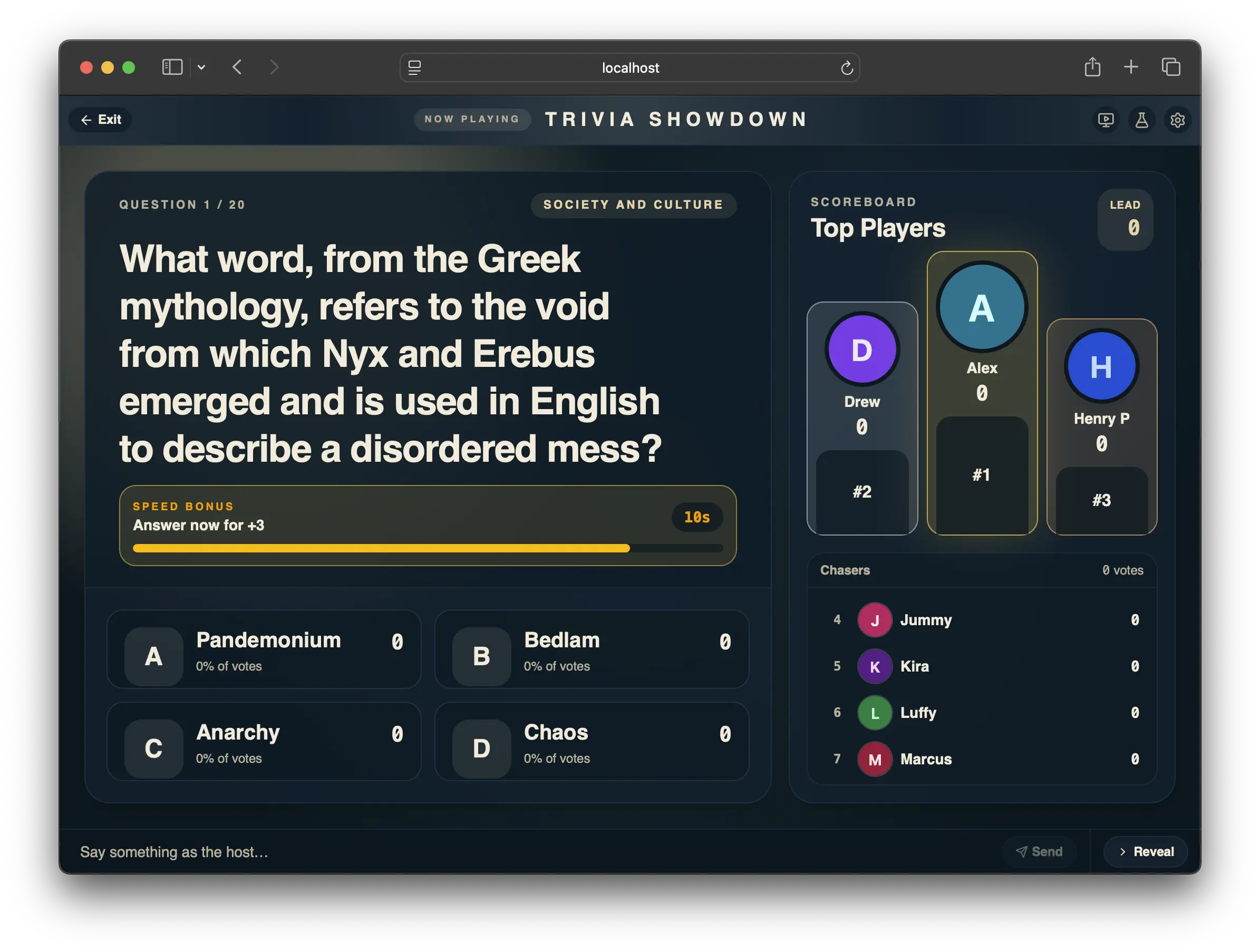Trivia Showdown — a LiveHub chat game running during a stream