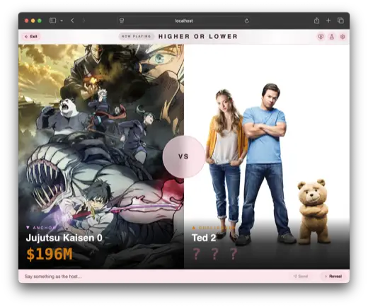 Higher or Lower gameplay